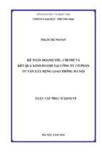 Luận văn thạc sĩ kế toán doanh thu chi phí và kết quả kinh doanh tại công ty cổ phần tư vấn xây dựng giao thông hà nội