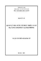 Luận án tiến sĩ quản lý nhà nước về phát triển cơ sở hạ tầng logistics tại hải phòng