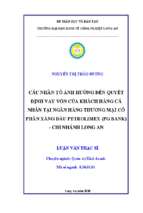 Luận văn thạc sĩ các nhân tố ảnh hưởng đến quyết định vay vốn của khách hàng cá nhân tại ngân hàng thương mại cổ phần xăng dầu petrolimex (pg bank)  chi nhánh long an