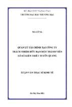 Luận văn thạc sĩ quản lý tài chính tại công ty trách nhiệm hữu hạn một thành viên xổ số kiến thiết tuyên quang