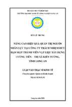 Luận văn thạc sĩ nâng cao hiệu quả quản trị nguồn nhân lực tại công ty trách nhiệm hữu hạn một thành viên vật liệu xây dựng cường tiên   thị xã kiến tường, tỉnh long an