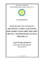 Luận văn thạc sĩ đánh giá khả năng trả nợ của khách hàng cá nhân tại ngân hàng nông nghiệp và phát triển nông thôn việt nam chi nhánh huyện tân hưng, tỉnh long an