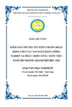 Luận văn thạc sĩ kiểm soát rủi ro tín dụng trong hoạt động cho vay tại ngân hàng nông nghiệp và phát triển nông thôn việt nam chi nhánh thành phố bến tre