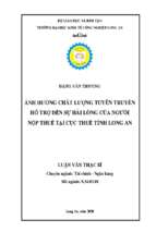 Luận văn thạc sĩ ảnh hưởng chất lượng tuyên truyền hỗ trợ đến sự hài lòng của người nộp thuế tại cục thuế tỉnh long an