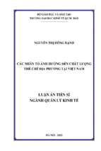 Luận án tiến sĩ các nhân tố ảnh hưởng đến chất lượng thể chế địa phương tại việt nam