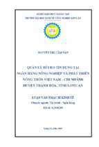 Luận văn thạc sĩ quản lý rủi ro tín dụng tại ngân hàng nông nghiệp và phát triển nông thôn việt nam – chi nhánh huyện thạnh hóa, tỉnh long an