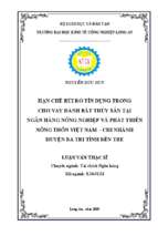 Luận văn thạc sĩ hạn chế rủi ro tín dụng trong cho vay đánh bắt thủy sản tại ngân hàng nông nghiệp và phát triển nông thôn việt nam   chi nhánh huyện ba tri tỉnh bến tre