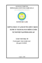 Luận văn thạc sĩ những nhân tố ảnh hưởng đến ý định hành vi tham gia bảo hiểm xã hội tự nguyện tại tỉnh long an