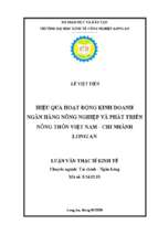 Luận văn thạc sĩ hiệu quả hoạt động kinh doanh tại ngân hàng nông nghiệp và phát triển nông thôn việt nam chi nhánh long an