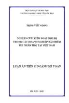 Luận án tiến sĩ nghiên cứu kiểm soát nội bộ trong các doanh nghiệp bảo hiểm phi nhân thọ tại việt nam