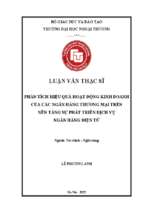 Luận văn thạc sĩ phân tích hiệu quả hoạt động kinh doanh của các ngân hàng thương mại trên nền tảng sự phát triển dịch vụ ngân hàng điện tử