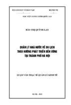 Luận văn thạc sĩ quản lý nhà nước về du lịch theo hướng phát triển bền vững tại thành phố hà nội