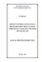 Luận án tiến sĩ nghiên cứu hệ thống chỉ tiêu đánh giá hiệu quả hoạt động trong các doanh nghiệp quản lý và khai thác công trình thủy lợi việt nam