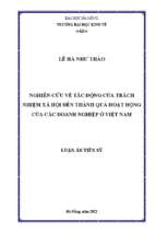 Luận án tiến sĩ nghiên cứu về tác động của trách nhiệm xã hội đến thành quả hoạt động của các doanh nghiệp ở việt nam