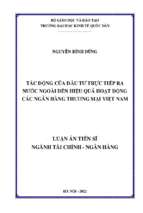 Luận án tiến sĩ tác động hoạt động đầu tư trực tiếp ra nước ngoài đến hiệu quả hoạt động tại các nhtm việt nam