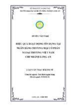 Luận văn thạc sĩ hiệu quả hoạt động tín dụng tại ngân hàng thương mại cổ phần ngoại thương việt nam chi nhánh long an