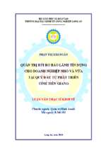 Luận văn thạc sĩ quản trị rủi ro bảo lãnh tín dụng cho doanh nghiệp nhỏ và vừa tại quỹ đầu tư phát triển tỉnh tiền giang