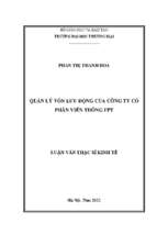 Luận văn thạc sĩ quản trị vốn lưu động của công ty cổ phần viễn thông fpt