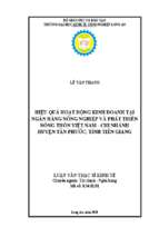 Luận văn thạc sĩ hiệu quả hoạt động kinh doanh của ngân hàng nông nghiệp và phát triển nông thôn việt nam – chi nhánh huyện tân phước tỉnh tiền giang
