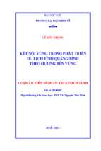 Luận án tiến sĩ kết nối vùng trong phát triển du lịch tỉnh quảng bình theo hướng bền vững