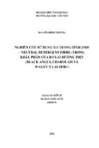 Luận án nghiên cứu sử dụng xơ trung tính (ndf   neutral detergent fibre) trong khẩu phần của bò lai hướng thịt (black angus, charolais và wagyu x lai zebu)