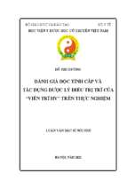 Đánh giá độc tính cấp và tác dụng dược lý điều trị trĩ của “viên trĩ hv” trên thực nghiệm