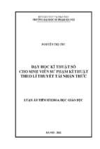 Luận án tiến sĩ dạy học kĩ thuật số cho sinh viên sư phạm kĩ thuật theo lí thuyết tải nhận thức