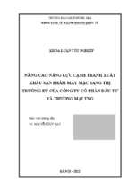 Nâng cao năng lực cạnh tranh xuất khẩu sản phẩm may mặc sang thị trường eu của công ty cổ phần đầu tư và thương mại tng
