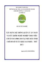 Xây dựng hệ thống quản lý an toàn và sức khỏe  nghề nghiệp theo tiêu chuẩn iso 45001 2018 tại nhà máy tinh chế đồ gỗ xuất khẩu satimex – thủ đức