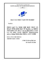 Phân lập và tinh chế hợp chất có hoạt tính sinh học từ bacillus  sp. rbd14 nội sinh cây dừa cạn (catharanthus roseus l.) có khả năng kháng  staphylococcus aureus kháng methicillin (mrsa) atcc 43300