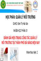 Đánh giá hiện trạng công tác quản lý môi trường tại thành phố đà nẵng hiện nayx