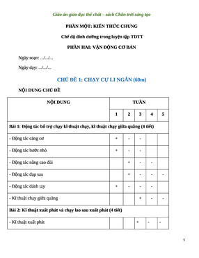 Thể dục ctst lớp 6 1) giáo án 6 mới