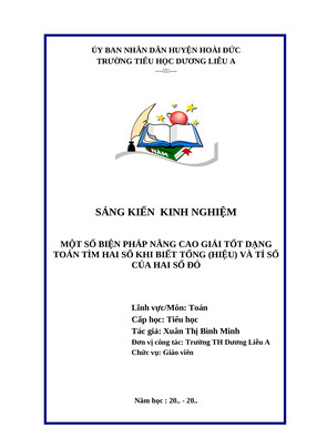 Tìm 2 số khi biế tổng  hiệu) và tỉ số của 2 số đó lớp 4