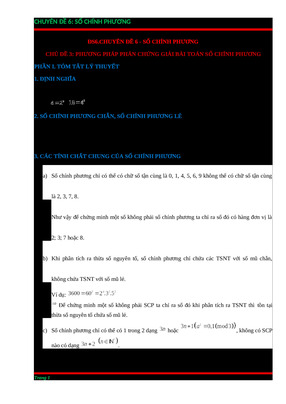 S6 chuyên đề 6 chủ đề 3  phương pháp phản chứng giải bài toán số chính phương