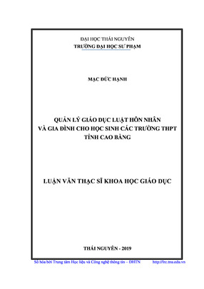 Quản Lý Giáo Dục Luật Hôn Nhân Và Gia Đình Cho Học Sinh Các Trường Trung Học Phổ Thông Tỉnh Cao Bằng