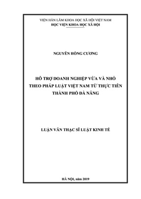 Hỗ Trợ Doanh Nghiệp Vừa Và Nhỏ Theo Pháp Luật Việt Nam Từ Thực Tiễn Thành Phố Đà Nẵng