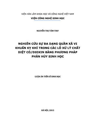 Nghiên Cứu Đa Dạng Quần Xã Vi Khuẩn Kỵ Khí Trong Các Lô Xử Lý Chất Diệt Cỏ-Dioxin Bằng Phương Pháp Phân Hủy Sinh Học