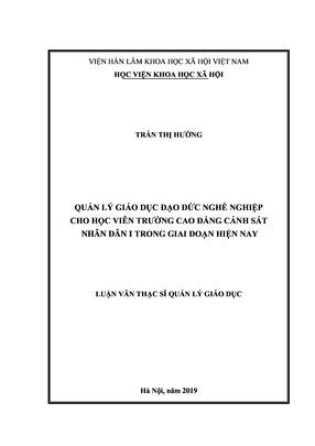 Quản Lý Giáo Dục Đạo Đức Nghề Nghiệp Cho Học Viên Trường Cao Đẳng Cảnh Sát Nhân Dân I Trong Giai Đoạn Hiện Nay