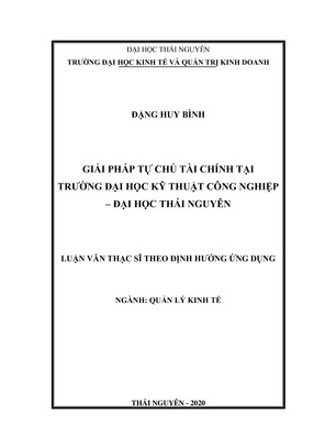 Giải Pháp Tự Chủ Tài Chính Tại Trường Đại Học Kỹ Thuật Công Nghiệp - Đại Học Thái Nguyên