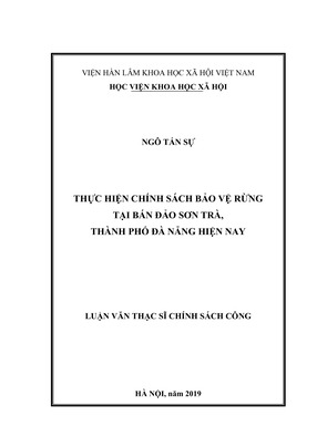 Thực Hiện Chính Sách Bảo Vệ Rừng Tại Bán Đảo Sơn Trà, Thành Phố Đà Nẵng Hiện Nay