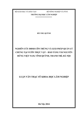 Nghiên Cứu Đdsh Côn Trùng Và Giải Pháp Quản Lý Chúng Tại Vườn Thực Vật – Bảo Tàng Tài Nguyên Rừng Việt Nam, Vĩnh Quỳnh, Thanh Trì, Hà Nội