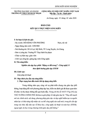 Nghiên Cứu Dạy Học Phần “Động Cơ Đốt Trong” - Công Nghệ 11 Theo Định Hướng Giáo Dục Stem