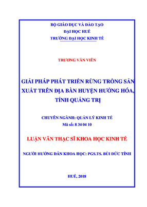 Giải Pháp Phát Triển Rừng Trồng Sản Xuất Trên Địa Bàn Huyện Hướng Hóa, Tỉnh Quảng Trị