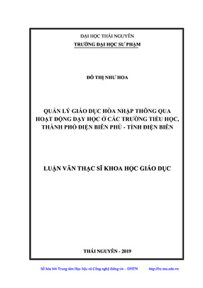 Quản Lý Giáo Dục Hòa Nhập Thông Qua Hoạt Động Dạy Học Ở Các Trường Tiểu Học, Thành Phố Điện Biên Phủ - Tỉnh Điện Biên