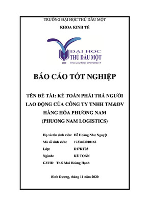 Kế Toán Phải Trả Người Lao Động Tại Công Ty Tnhh Tm&Dv Hàng Hóa Phương Nam