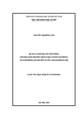 Quản Lý Giáo Dục Kỹ Năng Sống Cho Học Sinh Trường Thcs Nam Phong Xã Nam Phong, Huyện Phú Xuyên, Thành Phố Hà Nội