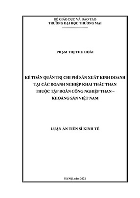 Kế Toán Quản Trị Chi Phí Sản Xuất Kinh Doanh Tại Các Doanh Nghiệp Khai Thác Than Thuộc Tập Đoàn Công Nghiệp Than – Khoáng Sản Việt Nam