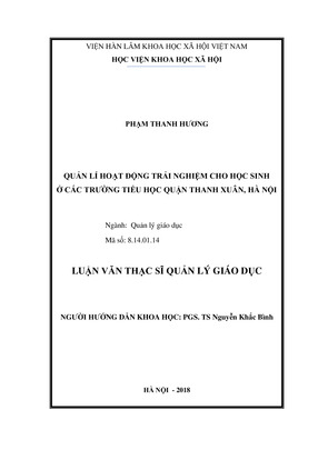 Quản Lý Giáo Dục Đạo Đức Thông Qua Hoạt Động Ngoài Giờ Lên Lớp Ở Các Trường Tiểu Học Quận Thanh Xuân, Hà Nội