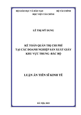 Kế Toán Quản Trị Chi Phí Tại Các Doanh Nghiệp Sản Xuất Giấy Khu Vực Trung – Bắc Bộ