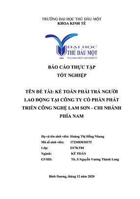 Kế Toán Phải Trả Người Lao Động Tại Công Ty Cổ Phần Phát Triển Công Nghệ Lam Sơn - Chi Nhánh Phía Nam